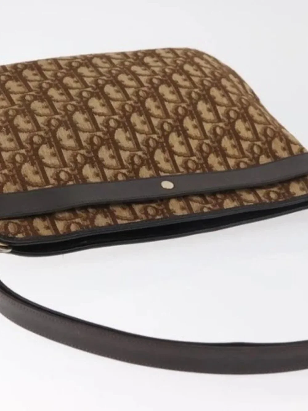 Christian Dior Trotter Canvas Shoulder Bag Gold Beige Auth 179906